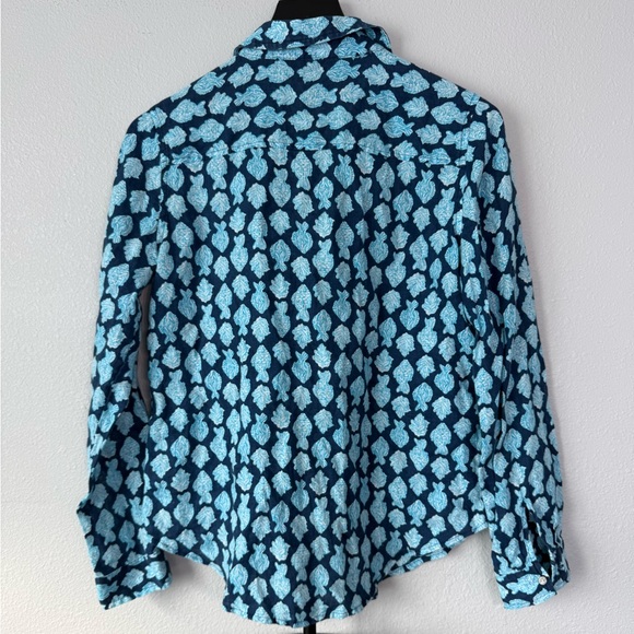 Lilly Pulitzer Sea View 100% Linen Shirt Low Tide Navy Size XS - Picture 6 of 11